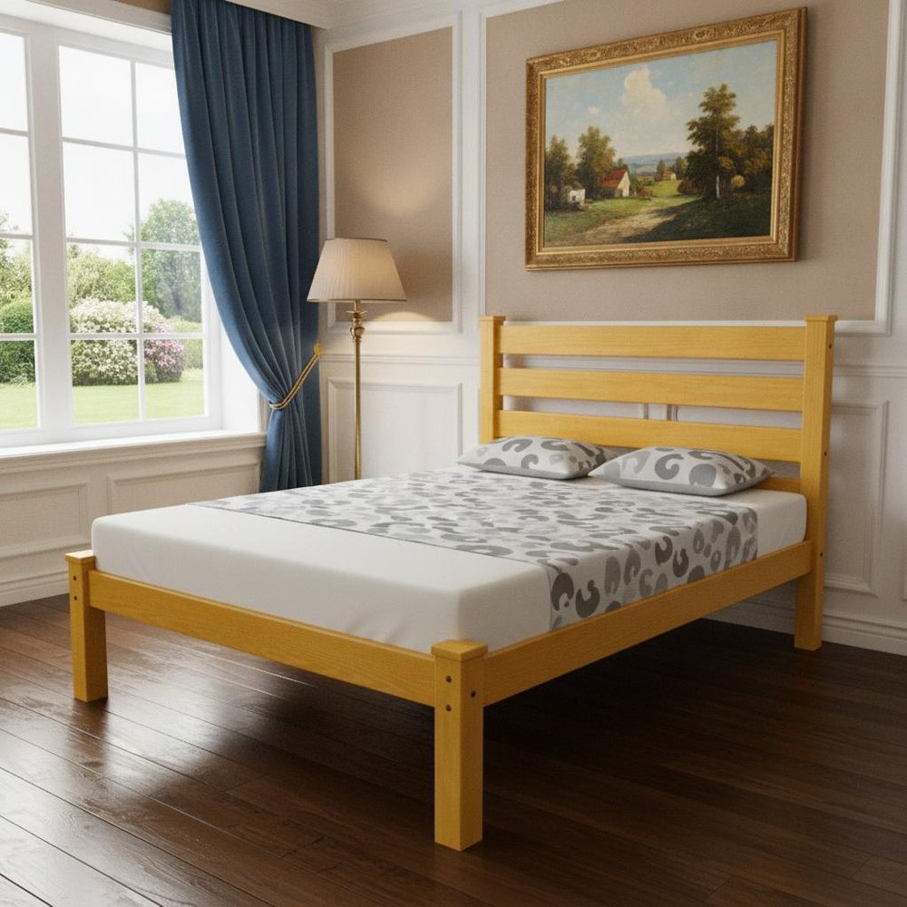 Yellow Solid Wood Full Bed Frame HomeRoots