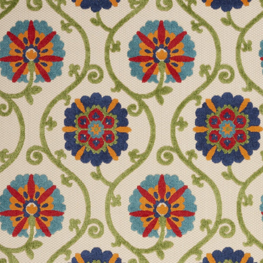 8' X 11' Navy Blue Beige Green Blue And Red Floral Indoor Outdoor Area Rug