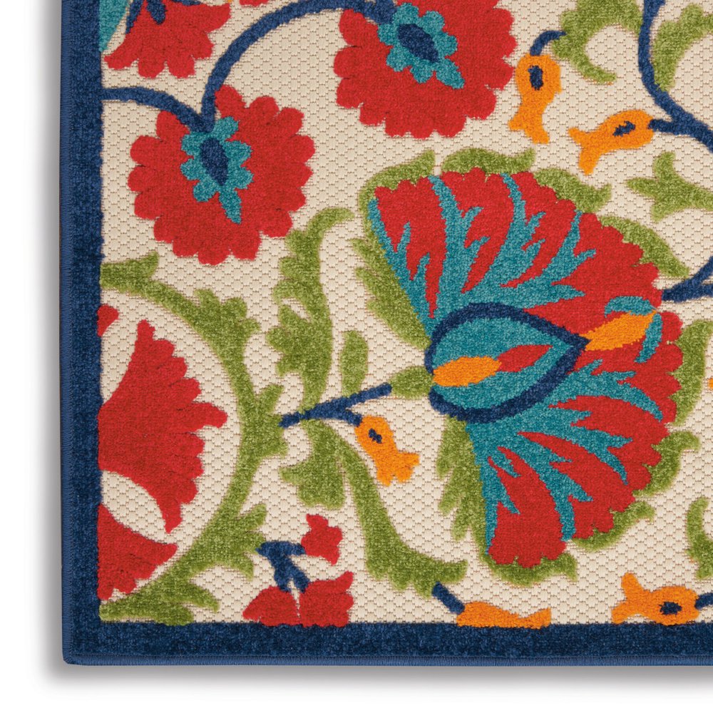 4' X 6' Navy Blue Beige Green Blue And Red Floral Indoor Outdoor Area Rug HomeRoots