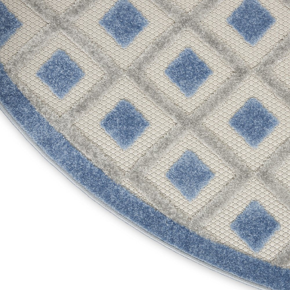 8' Blue And Gray Round Geometric Indoor Outdoor Area Rug HomeRoots