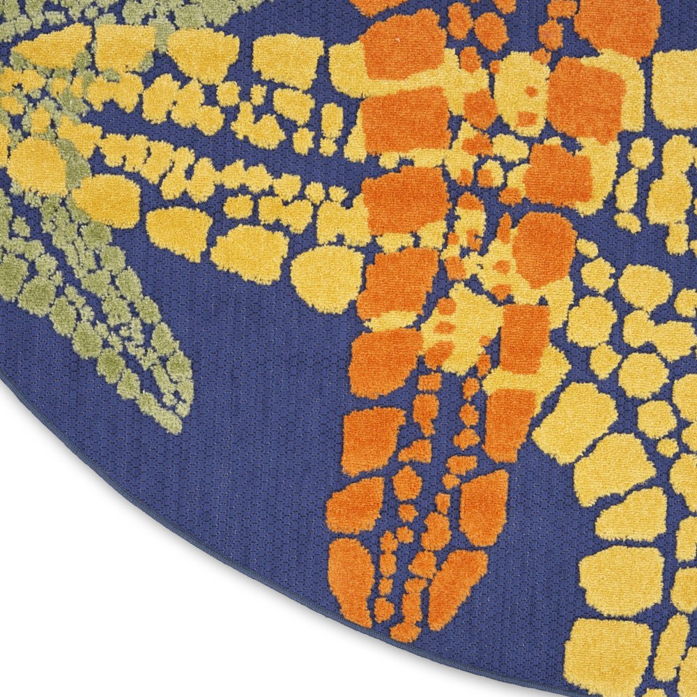 5' Blue Yellow And Orange Round Starfish Indoor Outdoor Area Rug HomeRoots