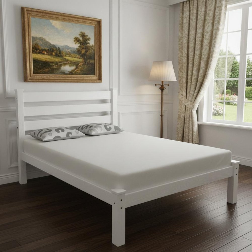 White Solid Wood Queen Bed Frame HomeRoots