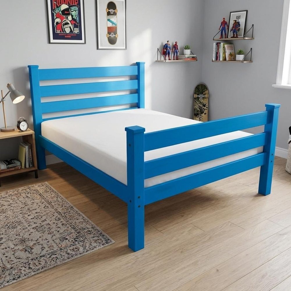 Caribbean Blue Solid Wood Twin Bed Frame