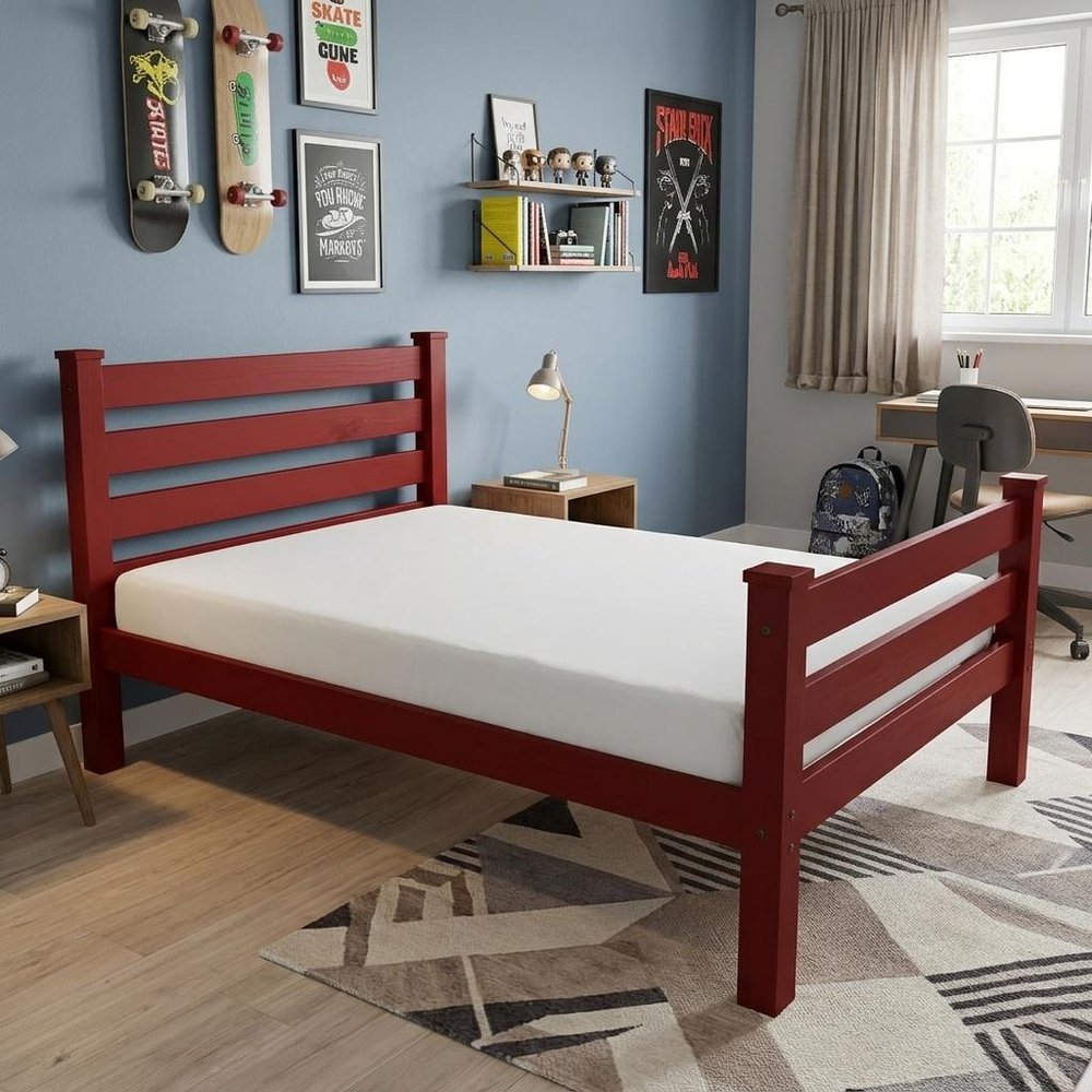 Red Solid Wood Twin Bed Frame