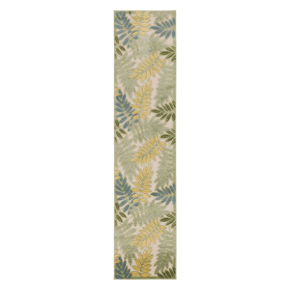 6' Green Yellow And Blue Palm Leaf Indoor Outdoor Runner Rug HomeRoots