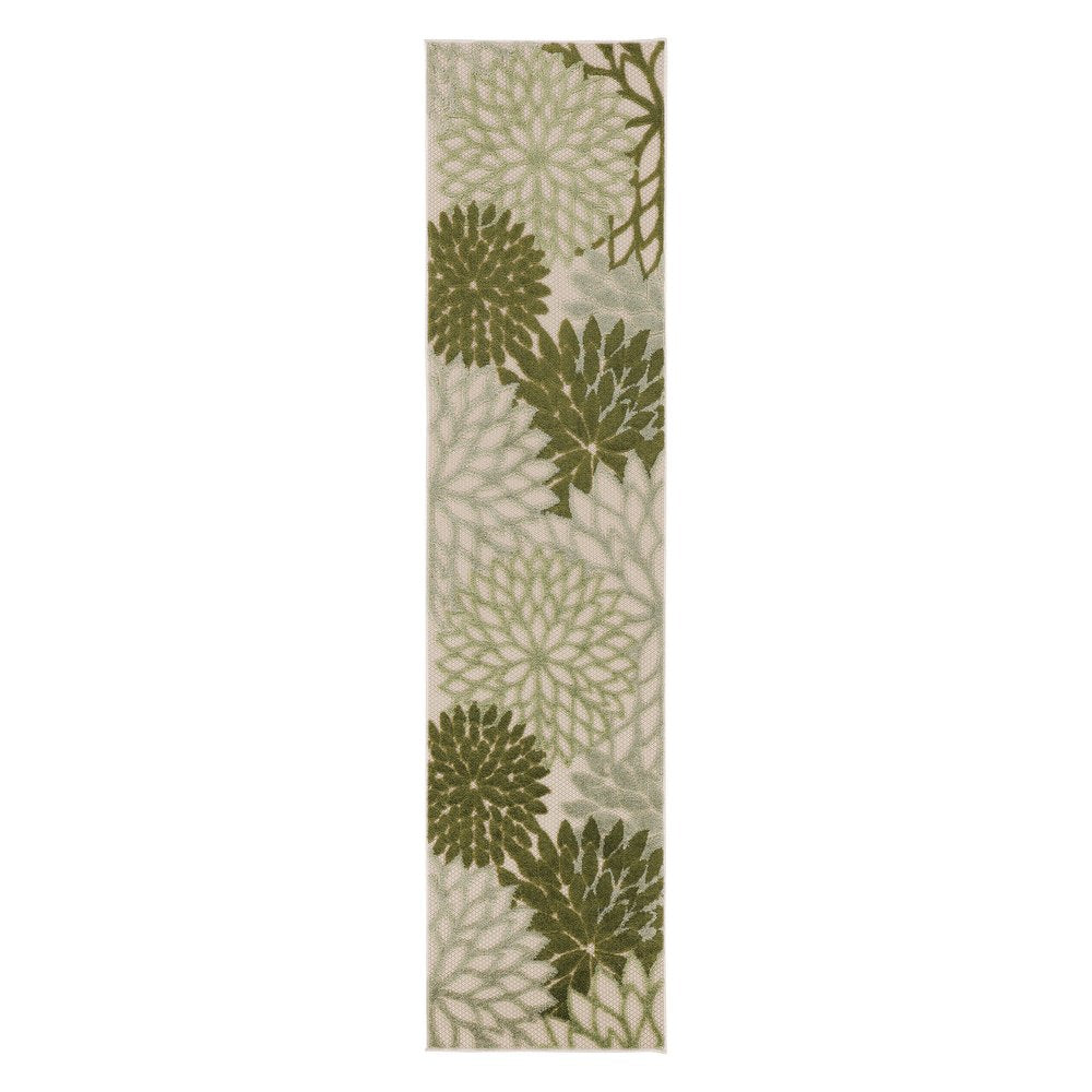 6' Ivory And Green Floral Indoor Outdoor Runner Rug HomeRoots