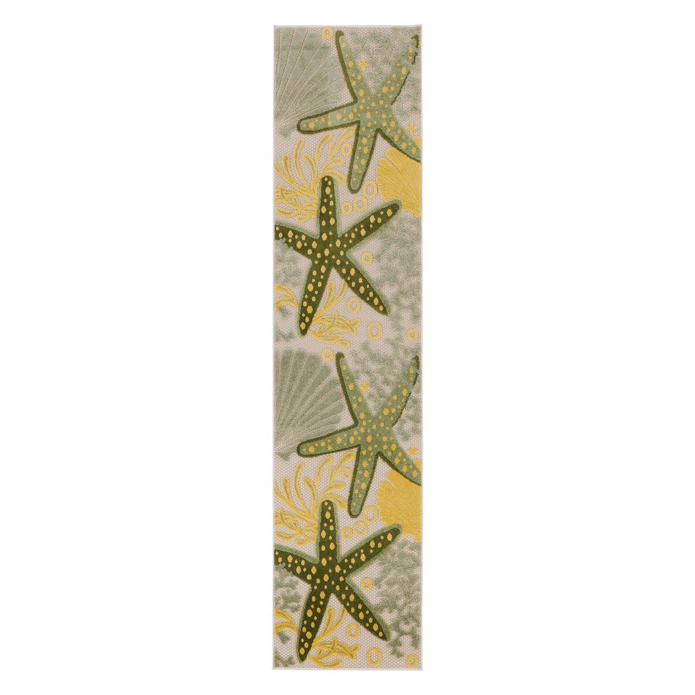 8' Green And Yellow Starfish Indoor Outdoor Runner Rug HomeRoots