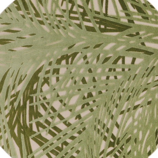 8' Ivory And Green Round Palm Leaf Indoor Outdoor Area Rug