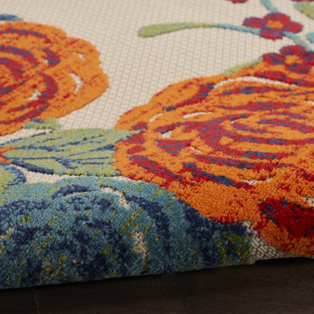 8' X 11' Ivory Blue And Orange Floral Indoor Outdoor Area Rug HomeRoots