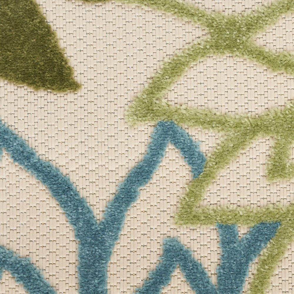 10' X 14' Ivory Green Yellow Blue And Dark Green Floral Indoor Outdoor Area Rug HomeRoots