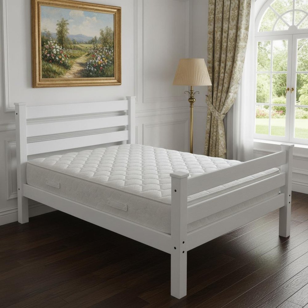 White Solid Wood Queen Bed Frame HomeRoots