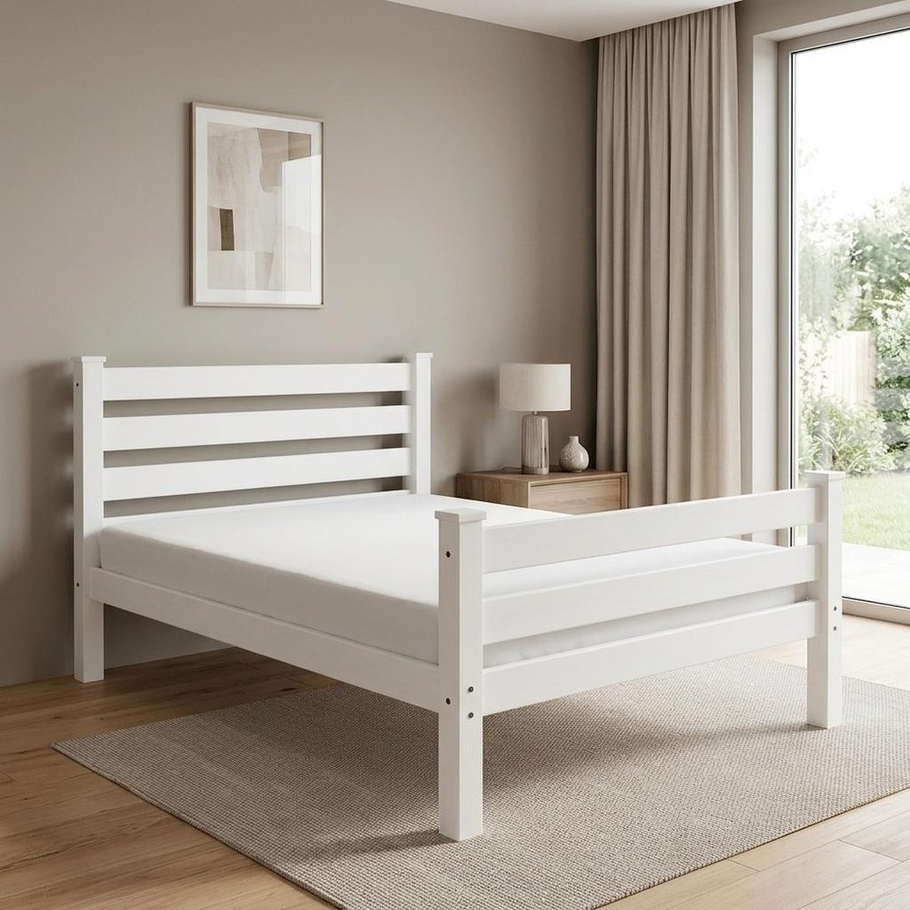 White Solid Wood Queen Bed Frame