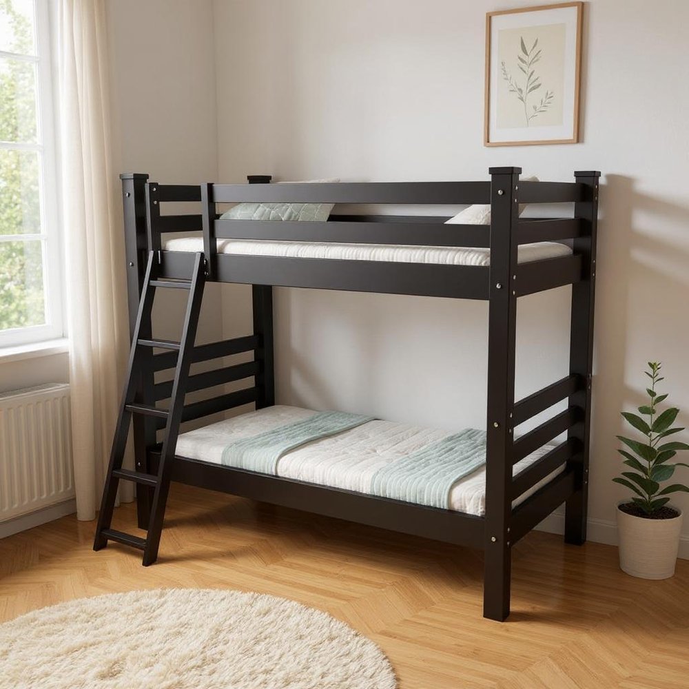 Black Full Over Full Solid Wood Bunk Bed HomeRoots