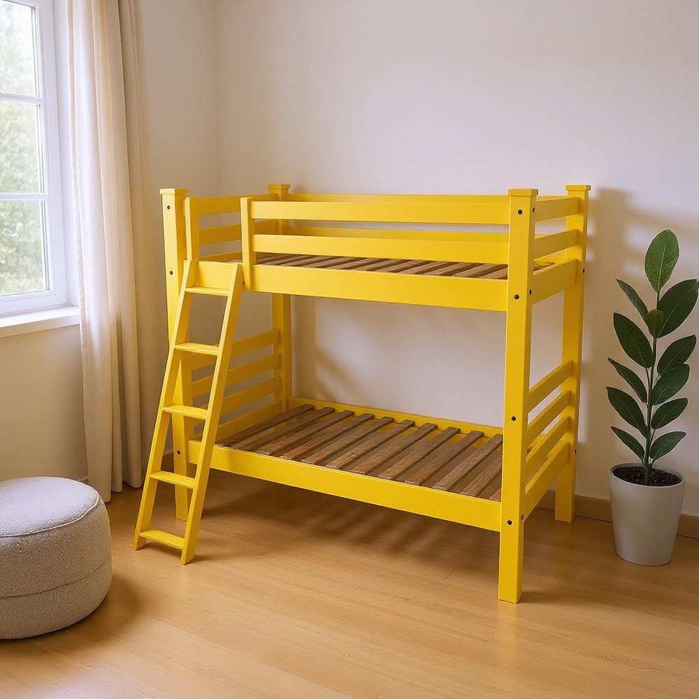 Yellow Full Solid Wood Bunk Bed HomeRoots