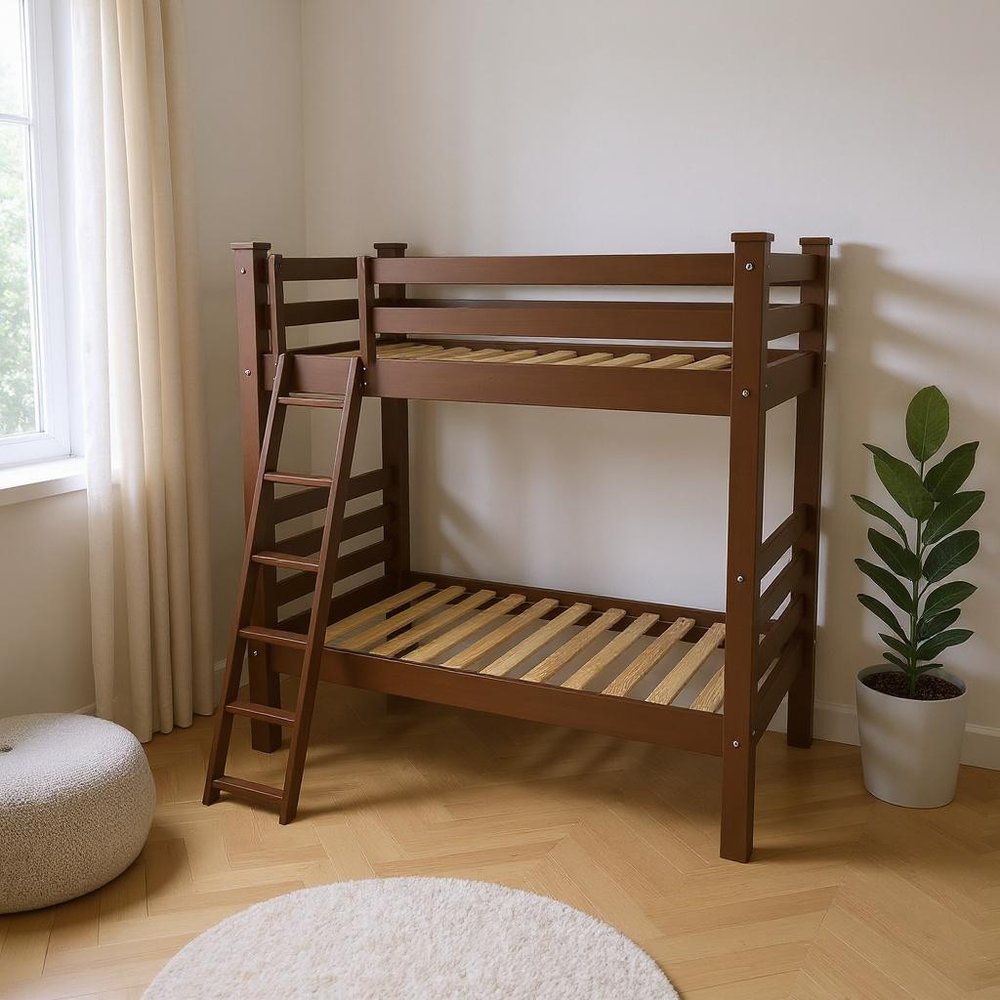 Brown Full Solid Wood Bunk Bed HomeRoots