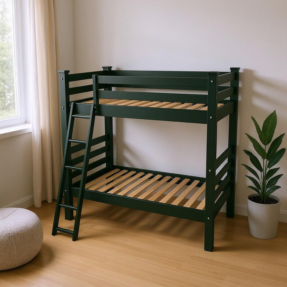 Green Full Solid Wood Bunk Bed HomeRoots