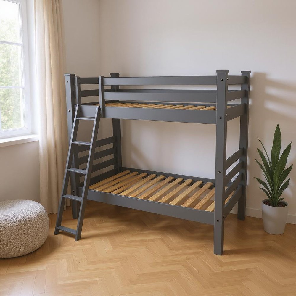 Gray Full Solid Wood Bunk Bed HomeRoots