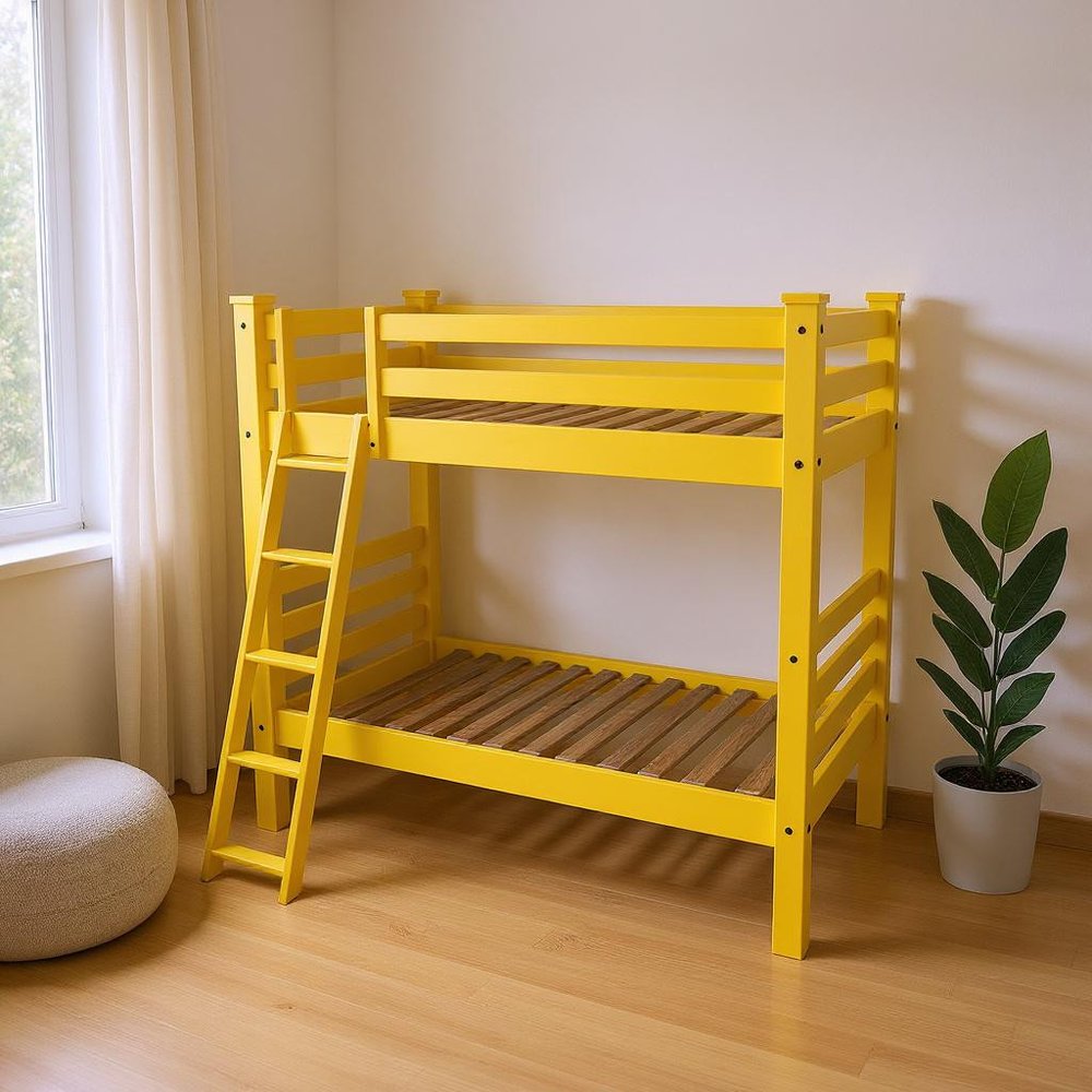 Yellow Queen Solid Wood Bunk Bed HomeRoots