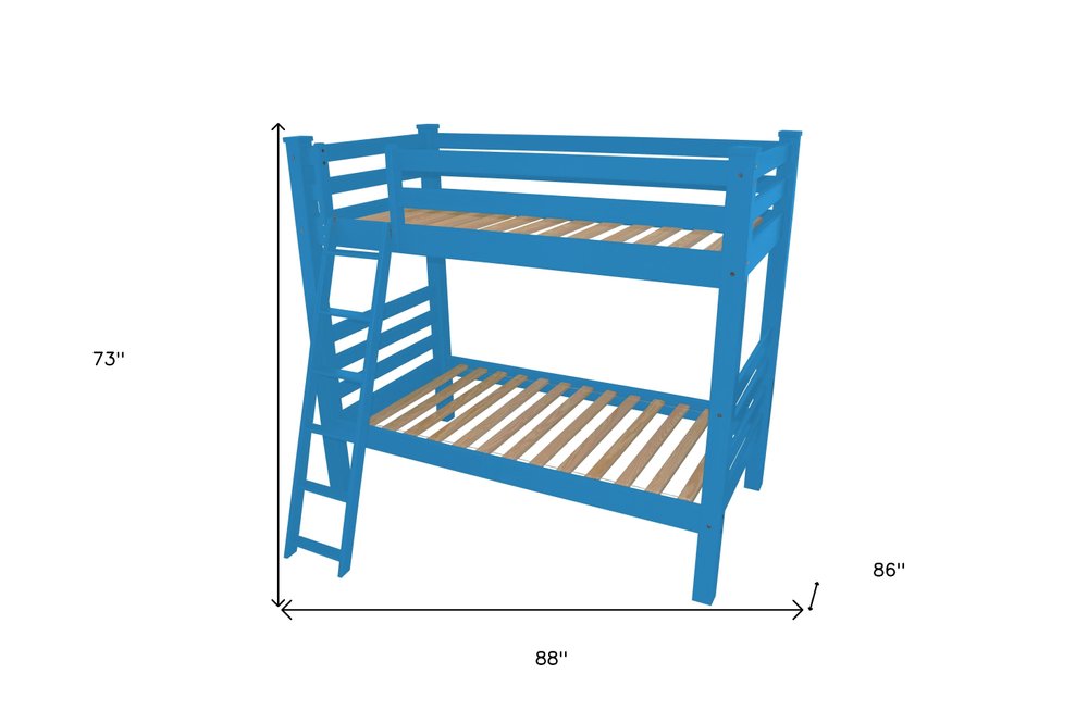 Blue Queen Traditional Solid Wood Bunk Bed HomeRoots
