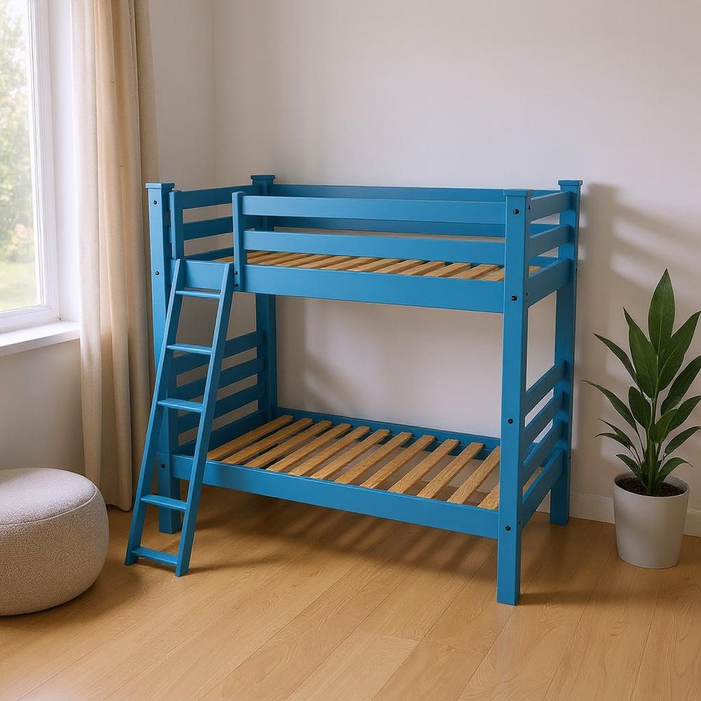 Blue Queen Solid Wood Bunk Bed HomeRoots