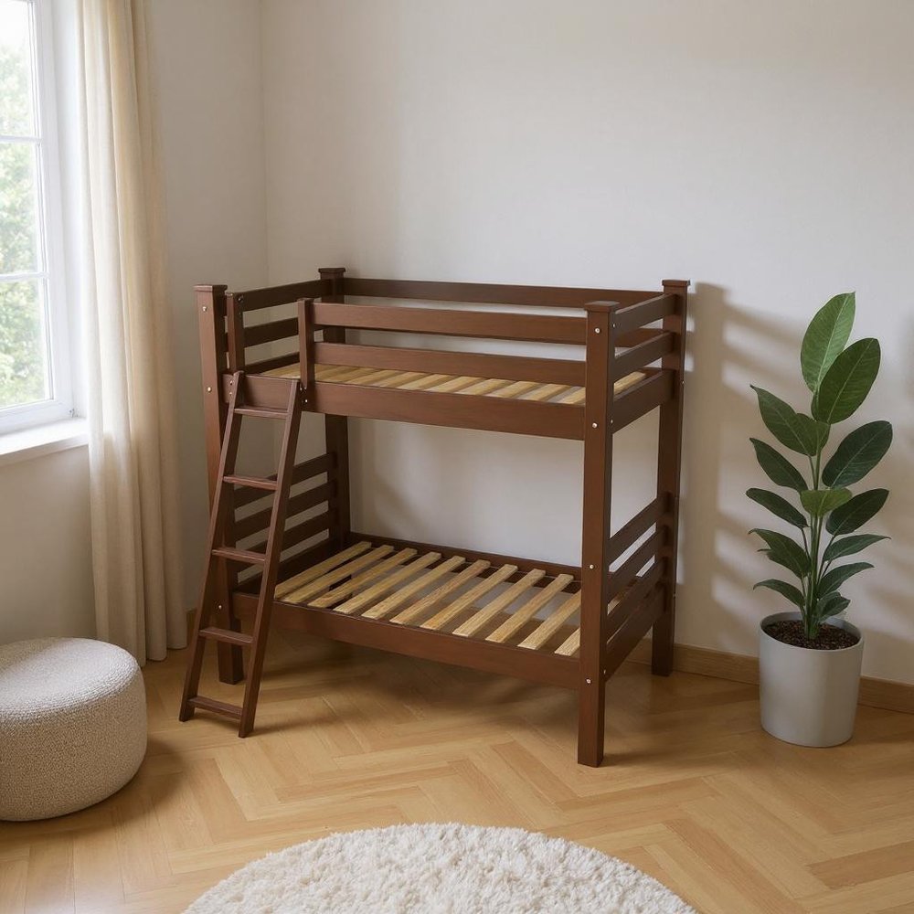 Brown Queen Solid Wood Bunk Bed HomeRoots