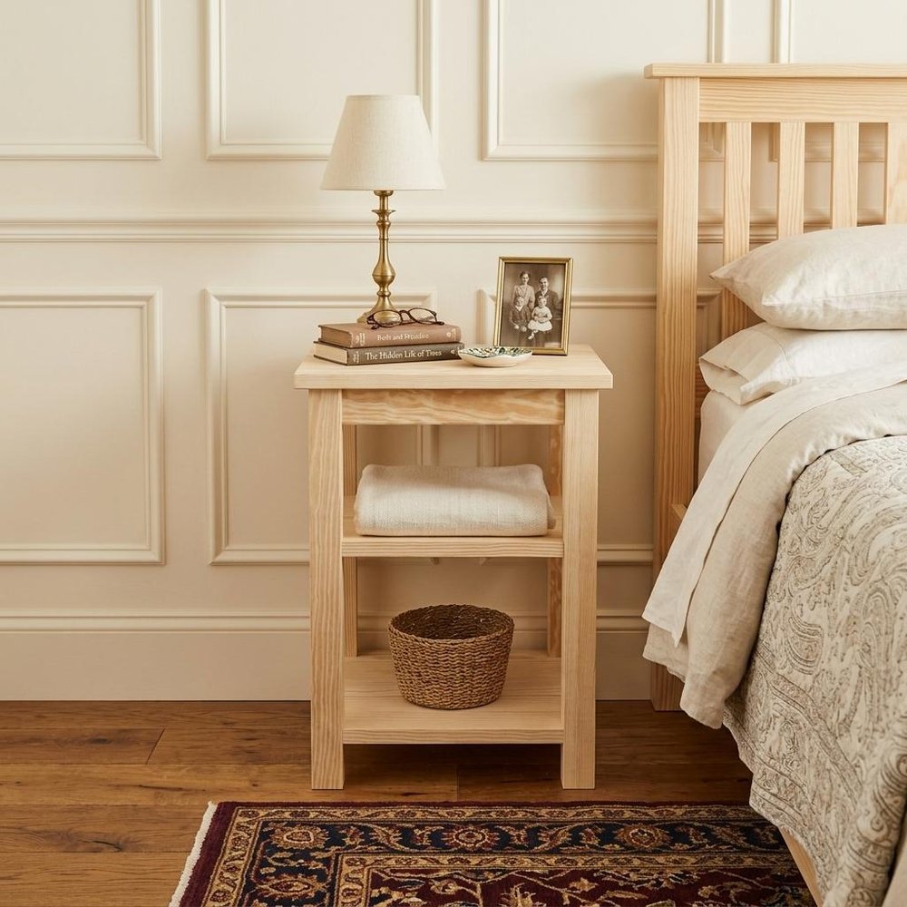 28" Tan Solid Wood Nightstand HomeRoots