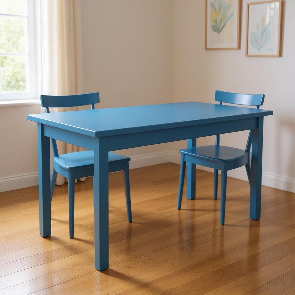 60" Caribbean Blue Solid Wood Dining Table HomeRoots
