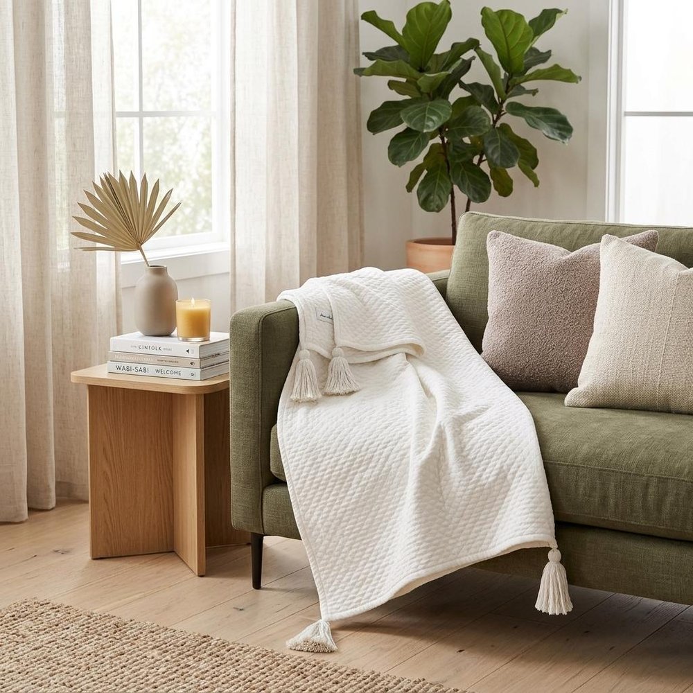 60" X 50" White Woven Cotton Throw Blanket HomeRoots