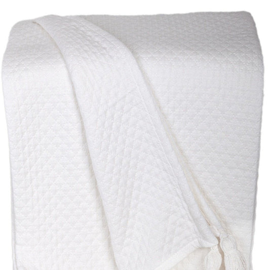 60" X 50" White Woven Cotton Throw Blanket HomeRoots