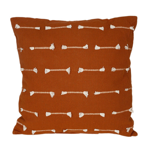 18" Terra Cotta Striped Cotton Throw Pillow With Texture FurniFindUSA