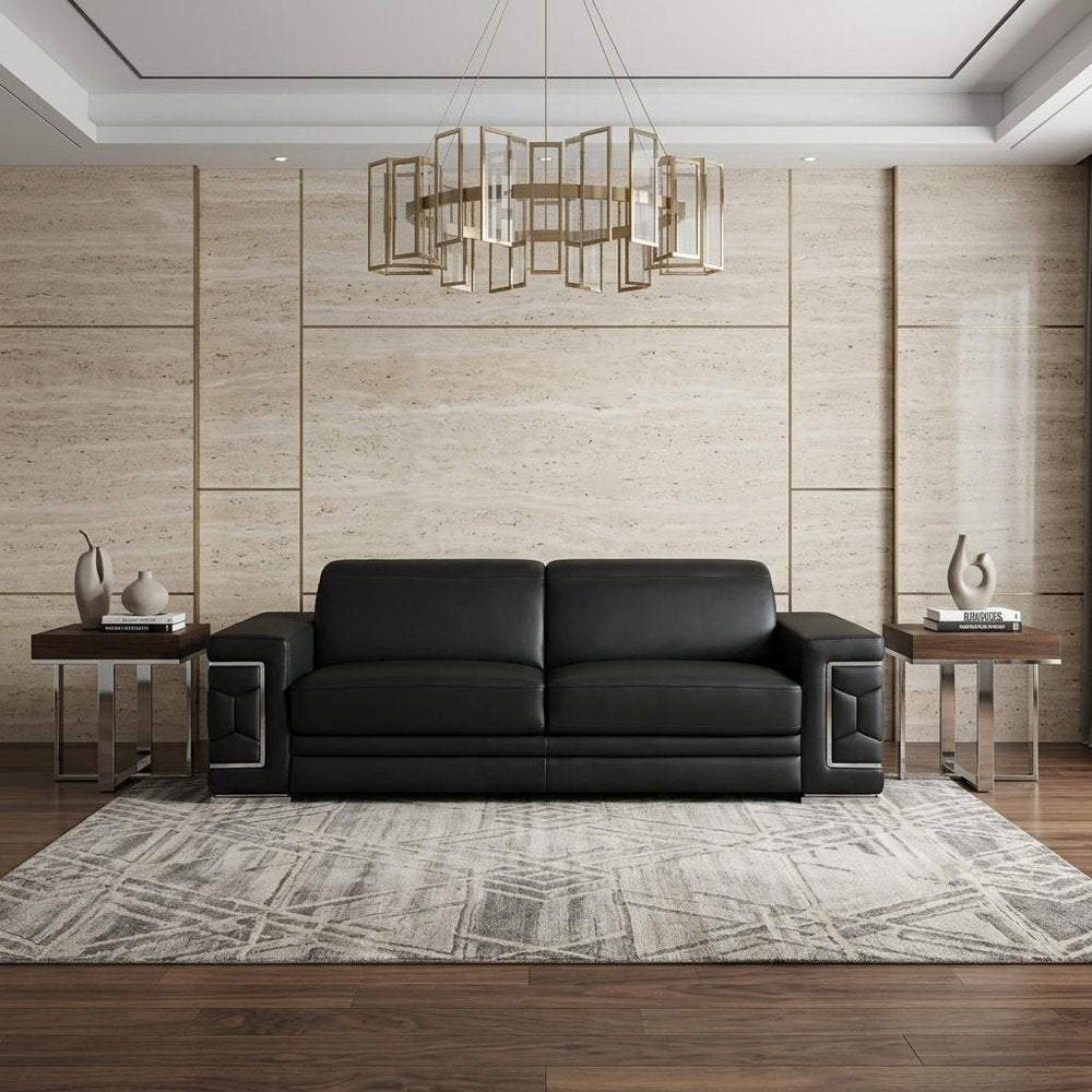 89" Black Leather Sofa With Silver Legs HomeRoots