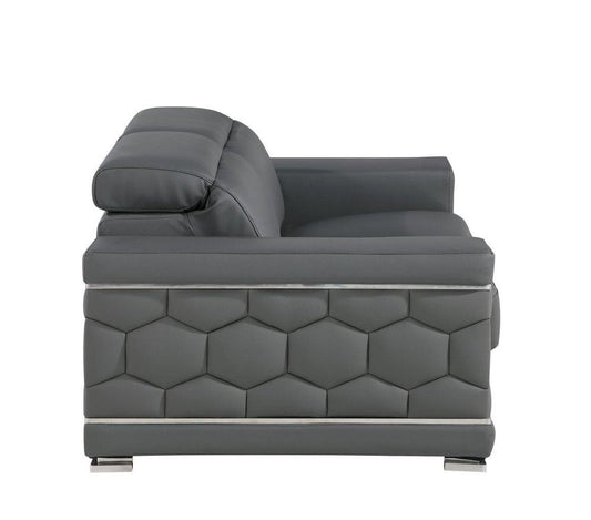 89" Gray Leather Sofa With Silver Legs HomeRoots