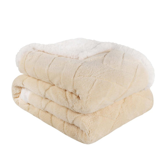 Queen Cream Fleece Geometric Plush Blanket