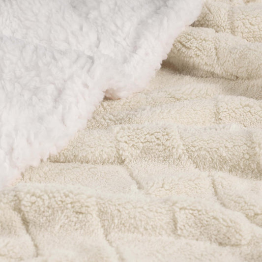 Queen Ivory Fleece Geometric Plush Blanket