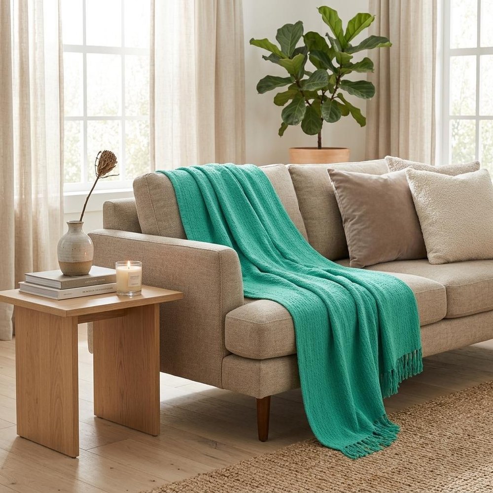 King Turquoise Cotton Waffle Weave Honeycomb Blanket HomeRoots