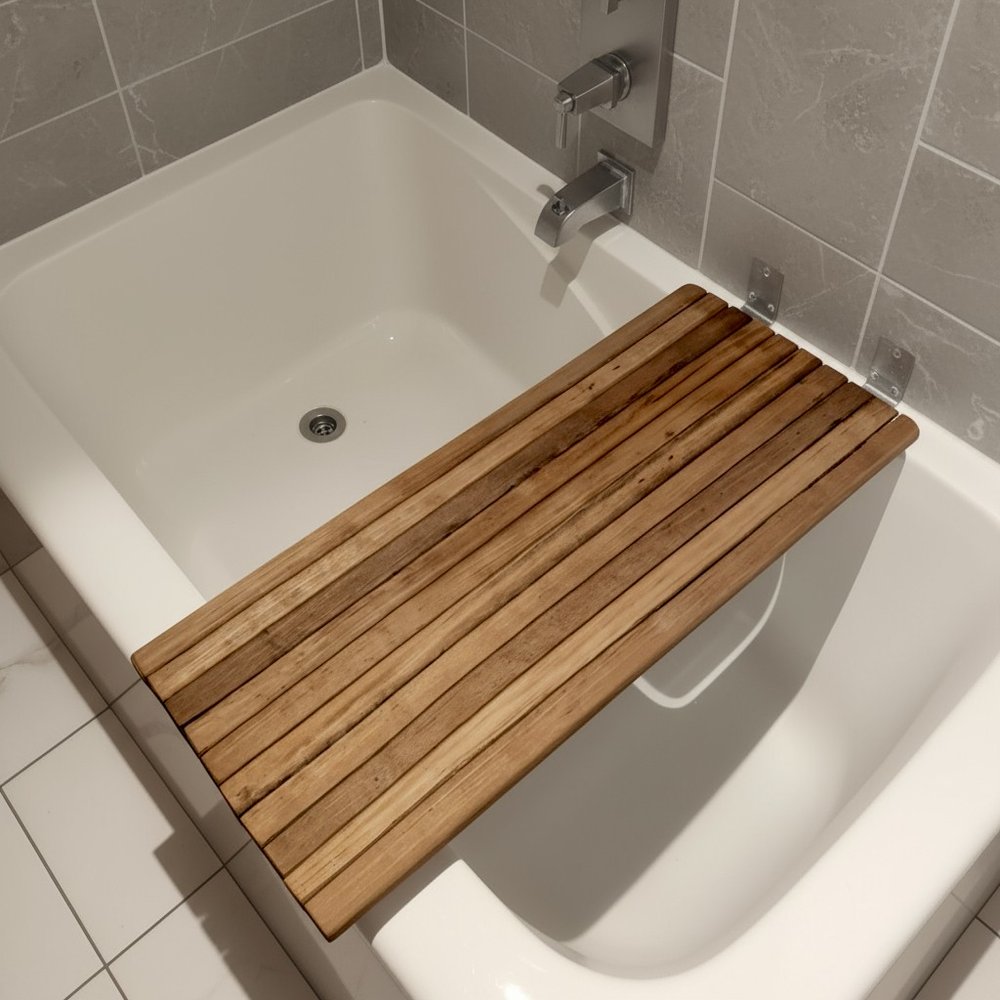 30" Brown Wall Mount Teak Rectangular Shower Bench HomeRoots