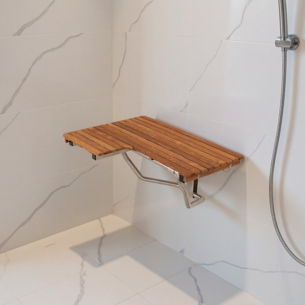 14" X 34" Brown Teak Wall Mount Rectangular Shower Bench HomeRoots