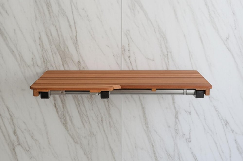 14" X 36" Brown Teak Wall Mount Rectangular Shower Bench HomeRoots