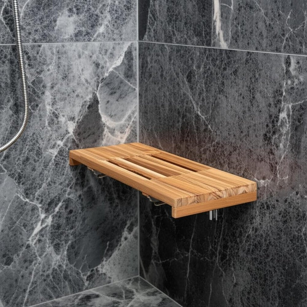 24" Brown Wall Mount Teak Rectangular Shower Bench HomeRoots
