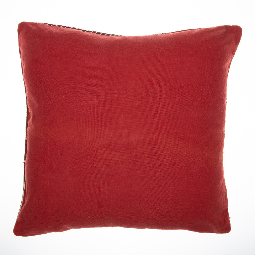 24" Red and White Geometric Cotton Throw Pillow With Embroidery FurniFindUSA