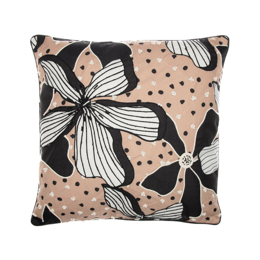 20" Beige and Black Tropical Throw Pillow With Embroidery FurniFindUSA