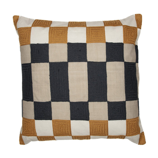 20" Navy Blue Check Throw Pillow With Embroidery FurniFindUSA