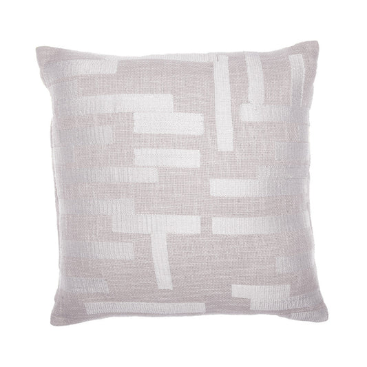 20" Ivory Geometric Cotton Blend Throw Pillow With Embroidery FurniFindUSA