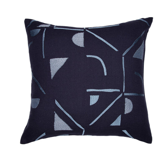 20" Blue Geometric Cotton Blend Throw Pillow With Embroidery FurniFindUSA