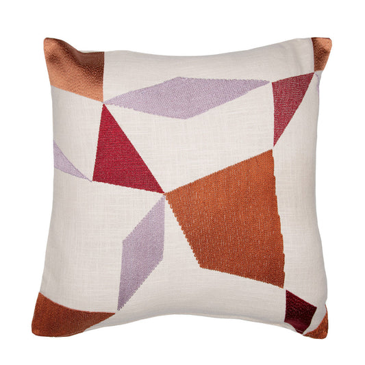 20" Ivory Red and Orange Geometric Cotton Blend Throw Pillow With Embroidery FurniFindUSA