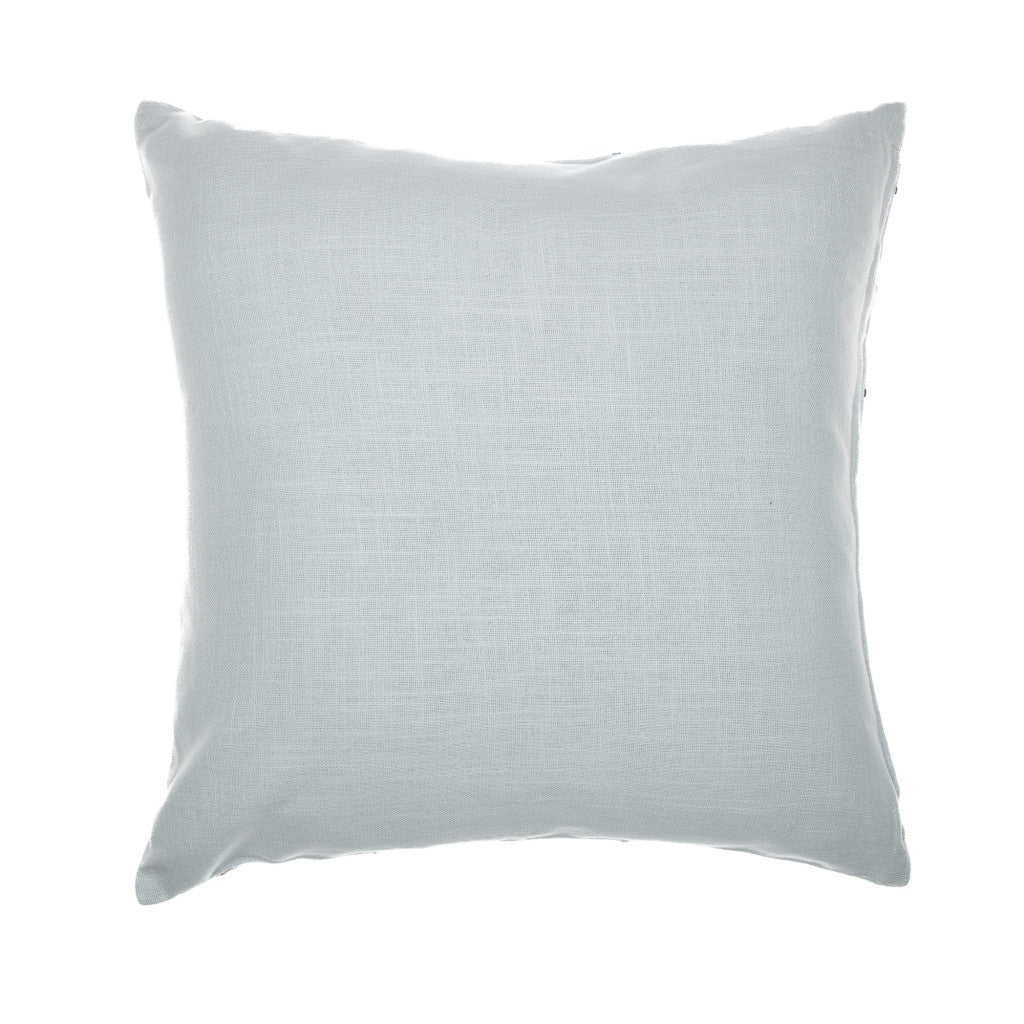 20" Light Blue Check Cotton Blend Throw Pillow With Embroidery FurniFindUSA