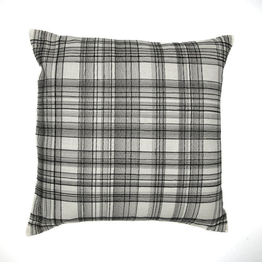 24" White and Black Check Cotton Blend Throw Pillow With Embroidery FurniFindUSA