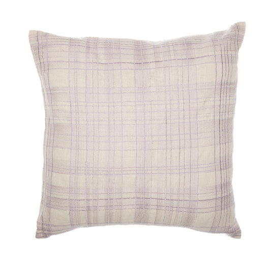 24" Ivory Check Cotton Blend Throw Pillow With Embroidery FurniFindUSA