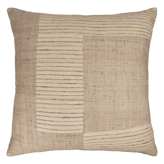 24" Brown and Beige Geometric Silk Throw Pillow With Embroidery FurniFindUSA