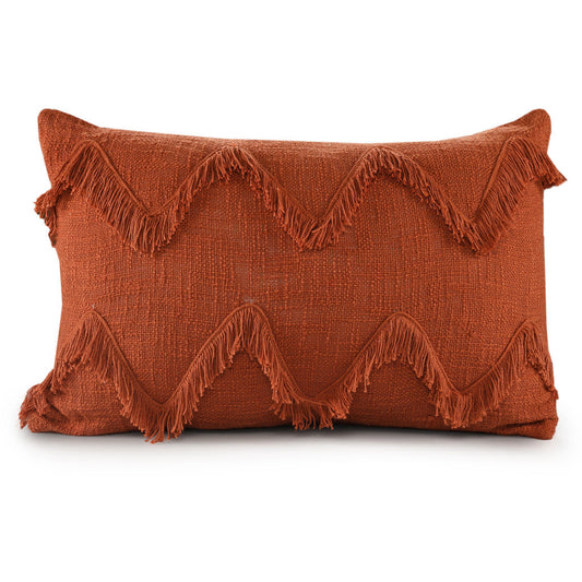 14" X 20" Cinnamon Chevron Cotton Lumbar Throw Pillow With Texture FurniFindUSA